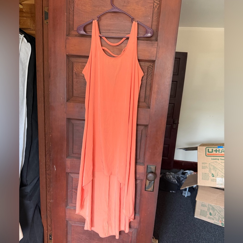 Coral High-Low Maxi Dress
